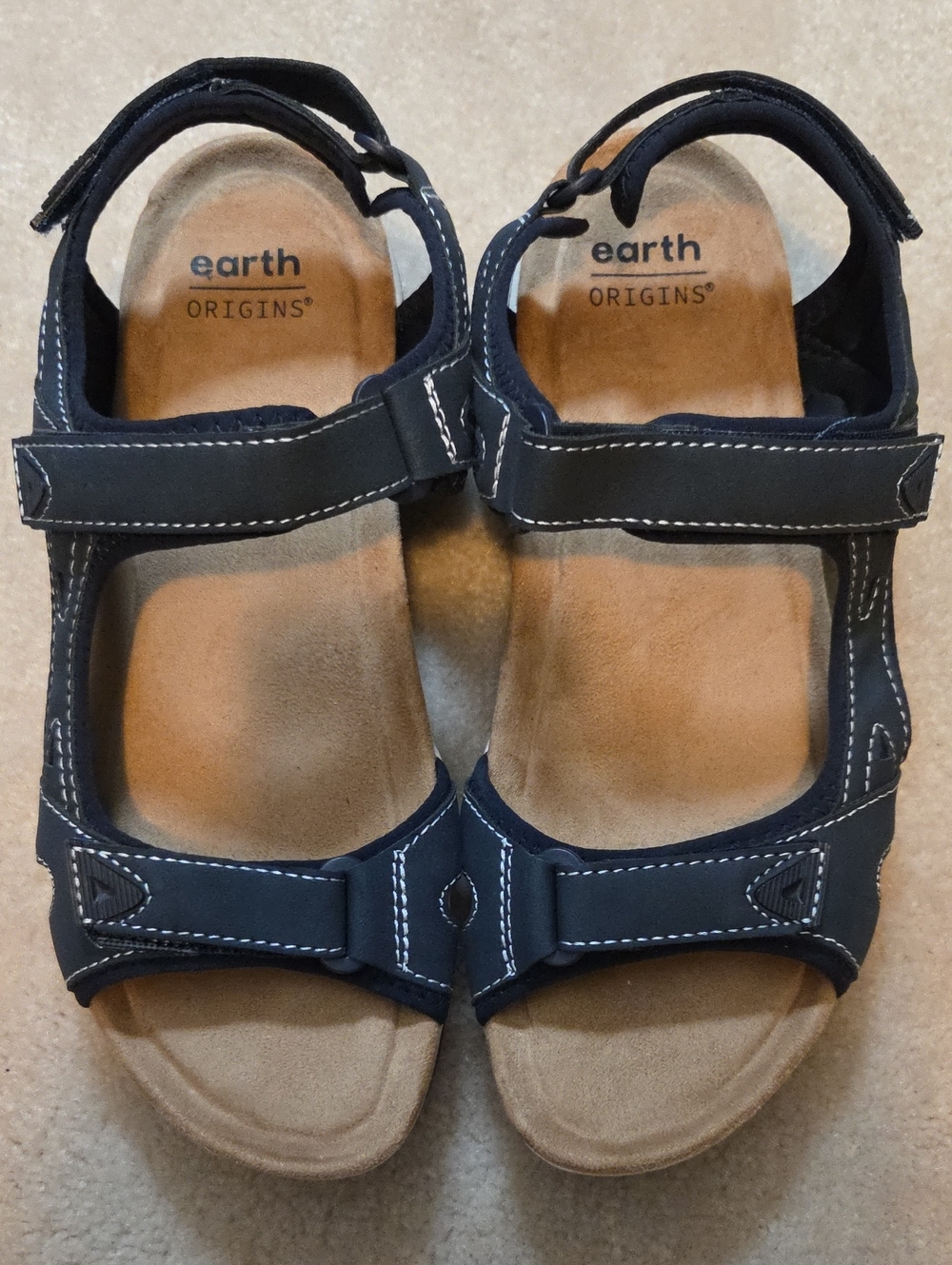 Earth Origins Navy and Tan Adjustable Strappy Sandals